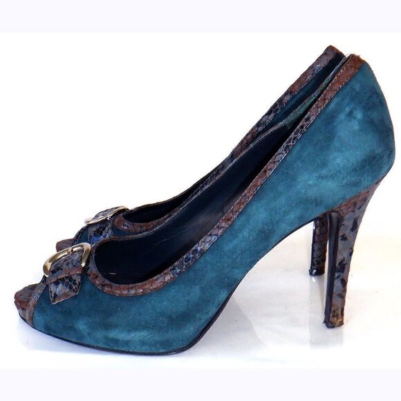 Nine West blue suede/animal print acct heels - Picture 4 of 5